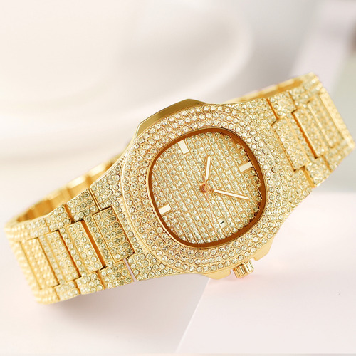 Cadena Cubana Reloj Pulsera Con Diamantes Iced Simil Oro M®