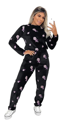 Pijama Adulto Inverno Roupa De Frio Feminino Blusa E Calça 