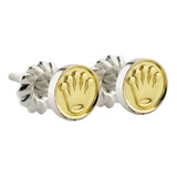 Aros Redondos Corona Chico Plata 925 Y Oro Regalo Unisex