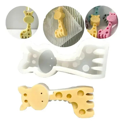 Molde Silicon De Forma Animal 3d Jirafa Vela Jabón Amarillo Blanco