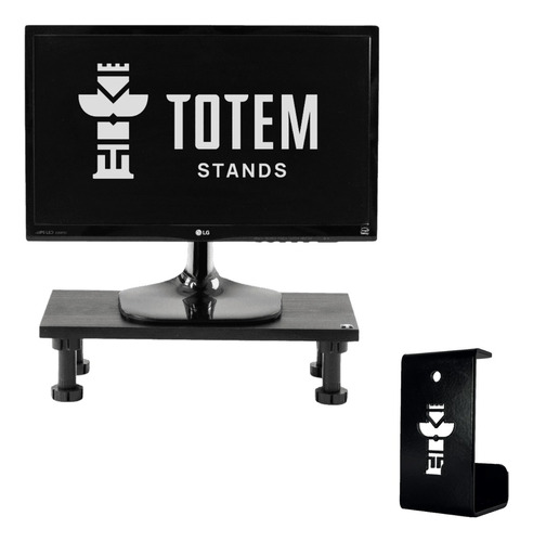 Combo Eleva Monitor Base Stand + Soporte Para Auriculares En