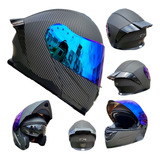 Casco Moto Negro Carbono Abatible Led Kov Zero Aleron Gafas