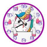 Reloj De Pared Infantil Para Niñas Diseño Unicornio