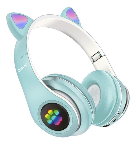 Auriculares Bluetooth Inalámbricos Huellitas Suono Gatito Color Celeste