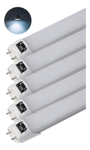 5 Lampada Tubular Led T8 7w 40cm Branco Frio 6500k 12 Volts