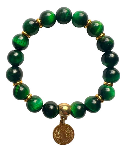 Pulsera Cuarzo Ojo De Tigre Verde Piedra 10 Mm