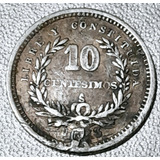 10 Centésimos Plata 900 Uruguay  Libre Y Constituida 1893 