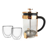 Set 3pz Cafetera Hudson 600 Cobre + 2 Tazas Vidrio 150ml Bz3