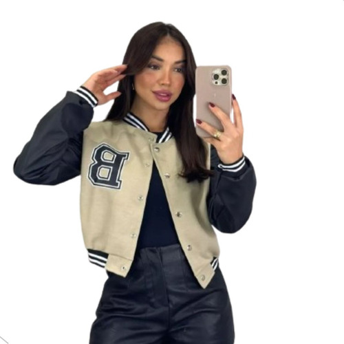 Jaqueta Bomber Feminina Estilo Colegial Moda Blogueira