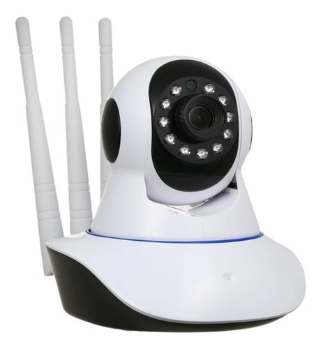 Camera Segurança Ip Interna 360 Graus 3 Antenas Wifi Áudio Cor Branco