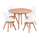 Mesa Jantar Redonda Vértice 105cm Natural + 4 Cadeiras Leda