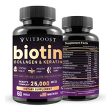 Vitboost Biotina Con Ácido Hialurónico, Colágeno Y Quera.