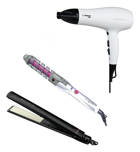 Combo Planchita De Pelo Gama Ultra Slim+ Secador+ Buclera