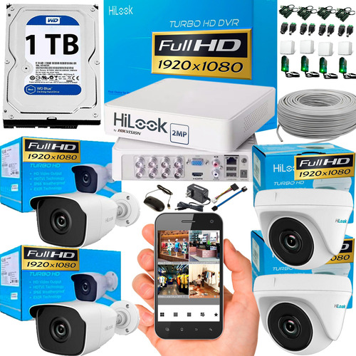 Kit Hikvision Hilook Dvr 8ch + 4 Cámaras 1080p + Disco 1tb