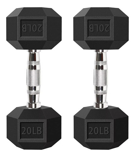 2 Mancuernas Hexagonales De Caucho 9 Kg 20 Lb Gimnasio