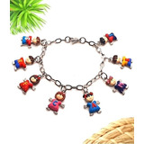 Pulsera Con 9 Dijes Niños Letra Inicial Personalizada