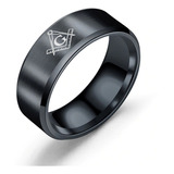 Anillo Argolla Masónico Color Negro Acero Inoxidable Hombre