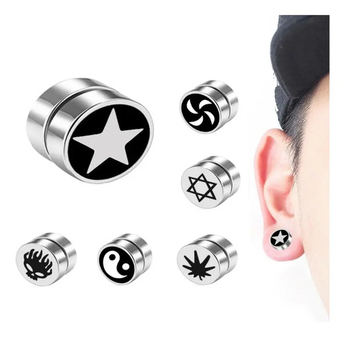 Arete Expansor Negro Falso Piercing Imán Para Perder Peso A