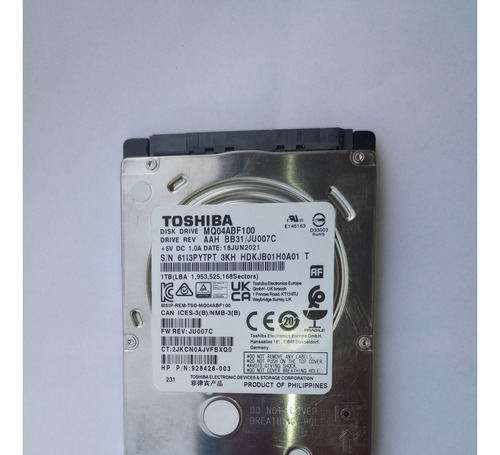 Disco Duro Notebook Toshiba Mq04abf100  1 Tb, 5400 Rpm