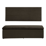 Cabeceira E Calçadeira Baú 138 Cm Helena Suede Marrom Cor Marrom-escuro