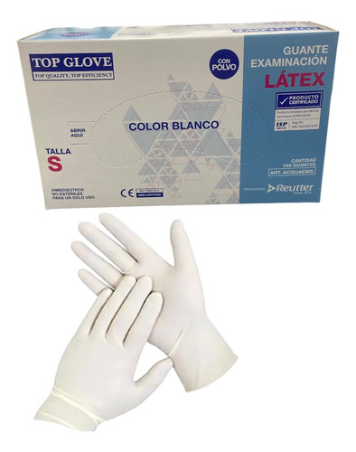Guante Latex Top Glove Con Polvo 4 Cajas (400 Unidades) S