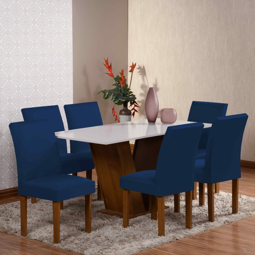 8 Capas De Cadeira De Jantar Em Malha Gel Lisa Rapido Cor Azul