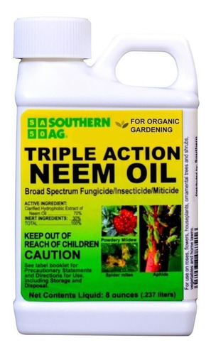 Oil De Neem  Triple Acción, Tratamiento Para Jardín 8 Oz.