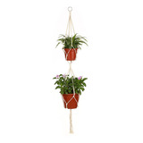 Macramé Doble Percha Para Plantas Interiores Y Exteriores De