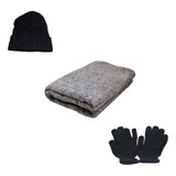 Kit Doação 1 Cobertor + 1 Luva + 1 Touca Frio Inverno Quente
