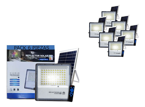 Reflector Solar 200w/2000w Led Control Remoto Ip66 6 Piezas