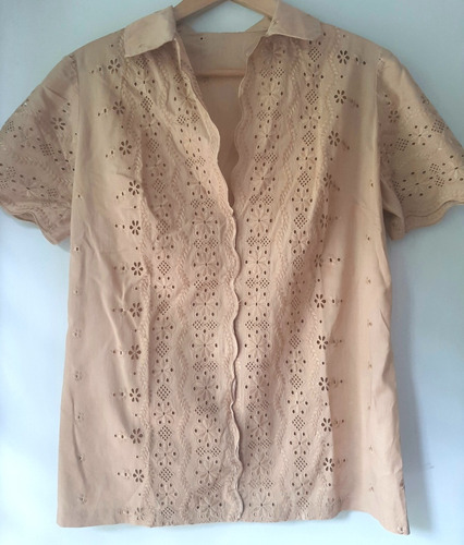 Camisa Vintage Bordada Marrón 