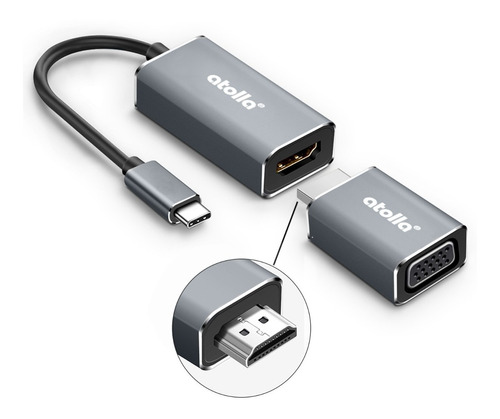 Cable Adaptador Atolla Usb Tipo C A Hdmi A Vga 4k 1080p 60hz