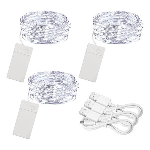 Pack De 3 Luces De Hadas Cuerda De Cobre Plateado Recar...