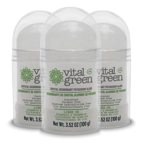 Vital Green Desodorante Cristal Alumbre 100gr (paq 3 Unds)