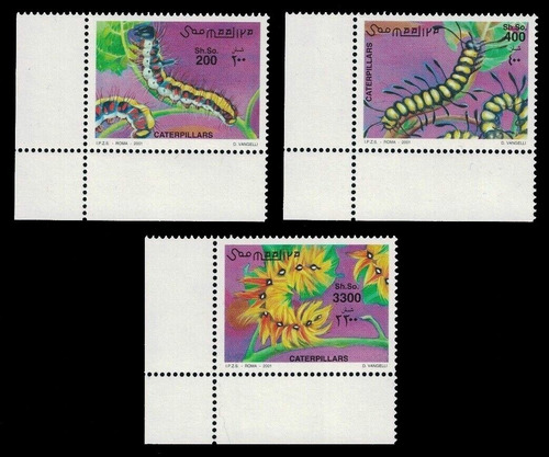 Insectos - Orugas - Somalia 2001 - Serie Mint - Yv 752-754