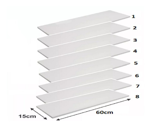 Prateleiras  Kit Com 8 Peças 60x15 (cm) Em Mdf Branco 15mm