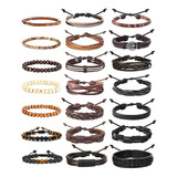 Jstyle Juego De 21 Pulseras De Cuero Trenzado Para Hombres .