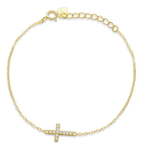 Pulsera Brazalete Cruz Cristo En Plata 925 Chapado En Oro