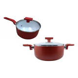 Set Juego Cacerolas Ceramica Antiadherente Rojo 20cm/ 24cm 