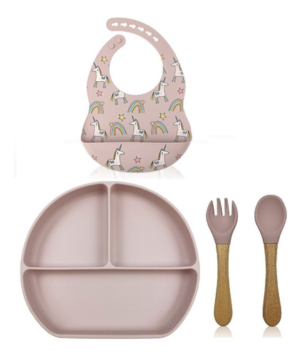 Set Alimentacion Bebe Silicona Premium Estampas 4 Productos