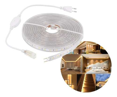 Fita Led Chata 8 Metros 5050 3000k Branco Quente + Conector