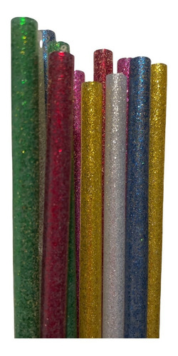 12 Barras De Silicón Colores Glitter Diamantina Decorar 20cm