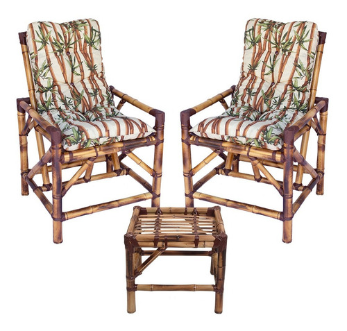 Duas Cadeiras Bambu E Vime Super Resistentes C/mesa