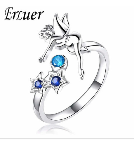 Tinker Bell Anillo Ajustable Con Zircon Plata Esterlina