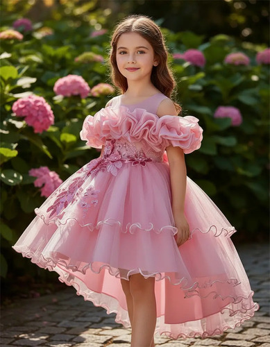 Vestido Lindo Rosa Bebé Niña Con Perla Y Bordado Flores | Envío gratis