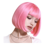 Sarla Pelucas Cortas De Color Rosa Bob Con Flequillo De 8 Pu