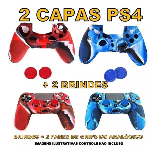 2 Capas Case P| Controle Ps4 + 2 Par De Grips 