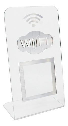 Placa Qr Code Wifi Balcão Comercio Acrilico Cristal 8 X 15cm Cristal Com Prata