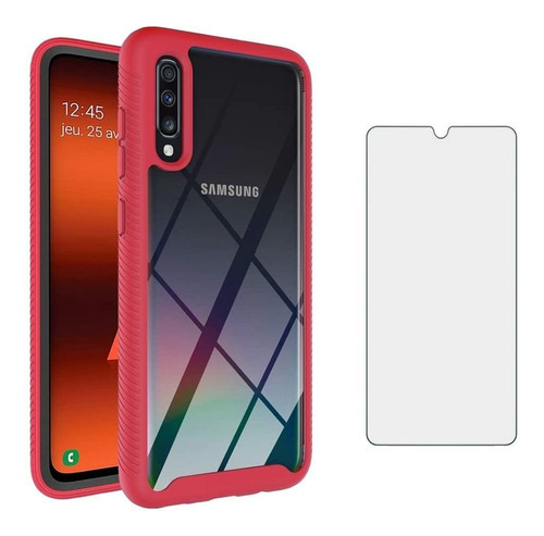 Funda Roja Para Galaxy A70 Con Protector De Pantalla