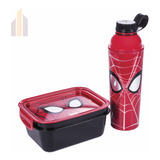 Kit Marmita Hermética Com Trava Garrafa Lancheira Spider-man